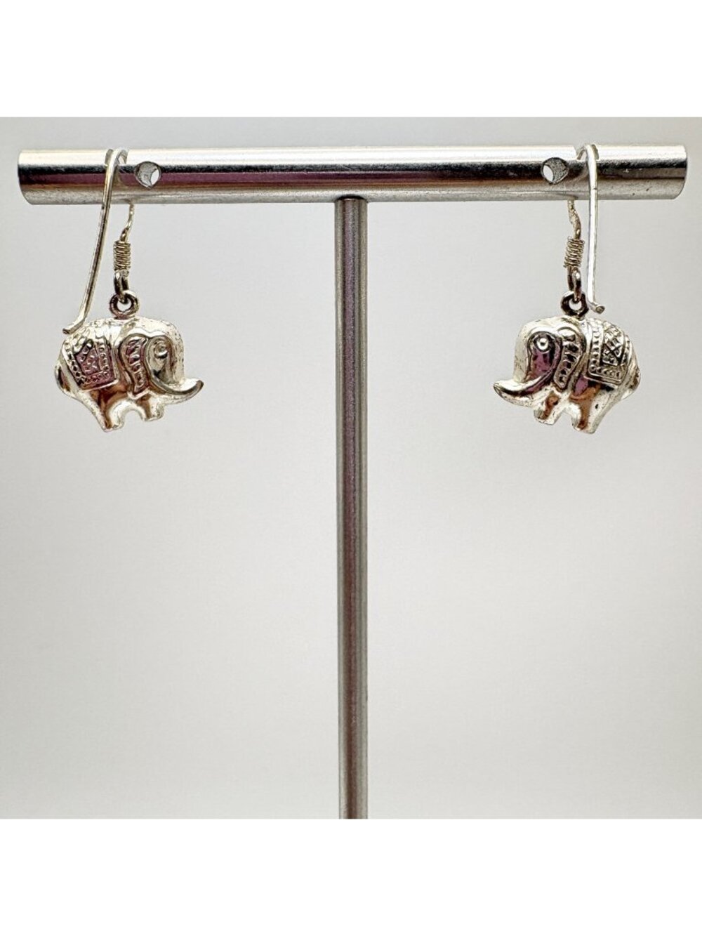 Elephant Textured Dangle Earrings VTG Sterling Silver 925 Size 1" Length